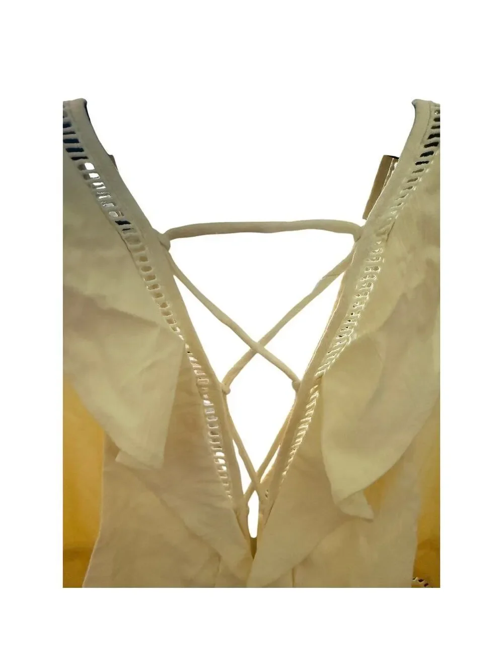 Free People Yellow Low V-Neck Front w/Ruffle Sleeves down to waist Top L